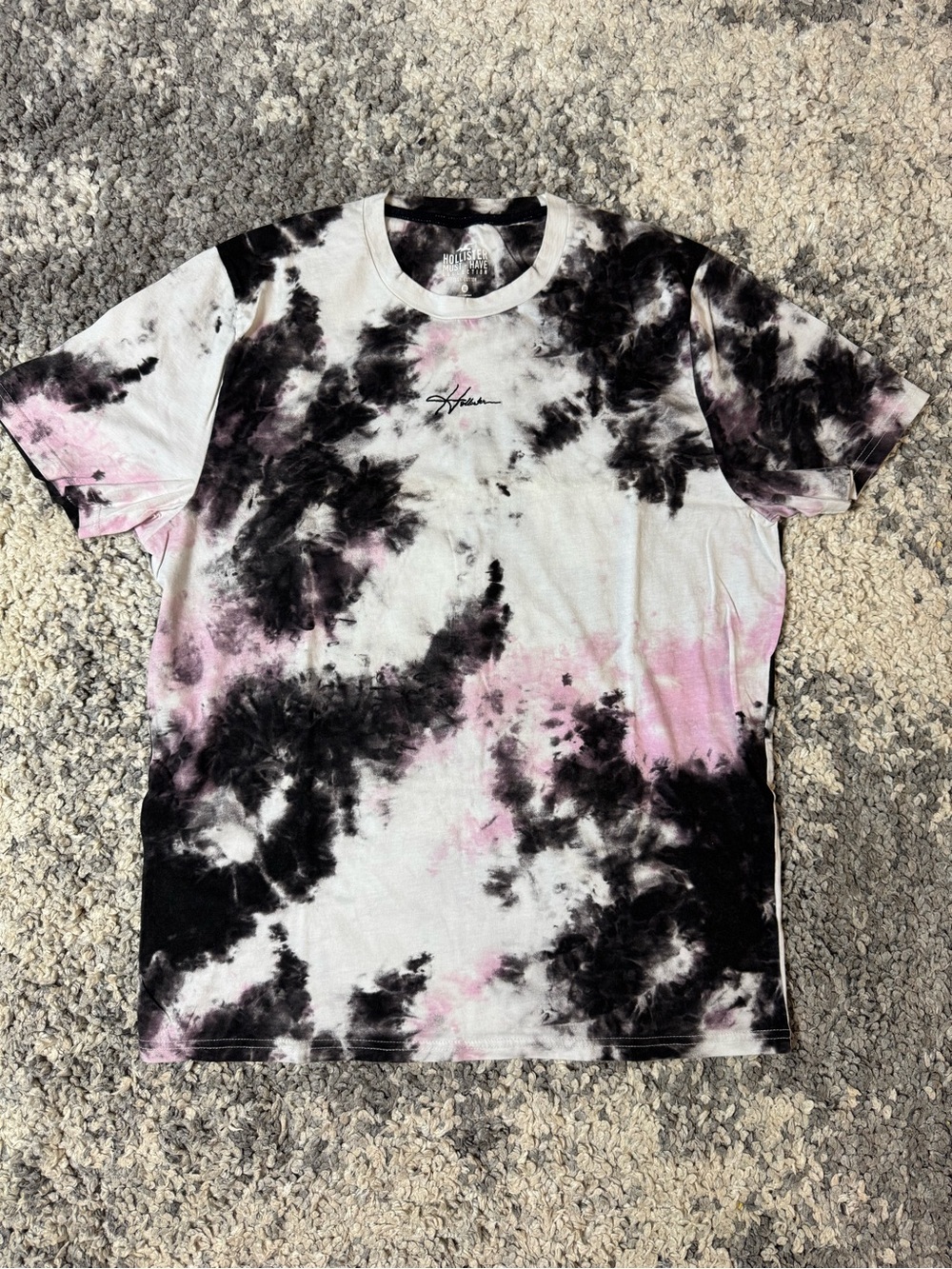 Hollister, Men’s Black White & Pink Marble Tie-Dye Graphic Tee, XL